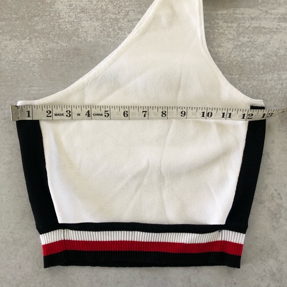 Rehab Lab One Shoulder Cut-Out Varsity Stripe Knit Crop Top, Womens S, Jr L NEW - Picture 9 of 10